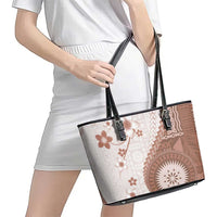 Bula Fiji Leather Tote Bag Brown Plumeria Masi Tapa Pattern LT05 - Polynesian Pride
