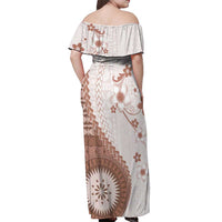 Bula Fiji Off Shoulder Maxi Dress Brown Plumeria Masi Tapa Pattern LT05 - Polynesian Pride