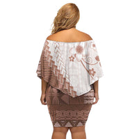 Bula Fiji Off Shoulder Short Dress Brown Plumeria Masi Tapa Pattern LT05 - Polynesian Pride