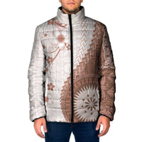 Bula Fiji Padded Jacket Brown Plumeria Masi Tapa Pattern - Polynesian Pride