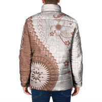 Bula Fiji Padded Jacket Brown Plumeria Masi Tapa Pattern - Polynesian Pride