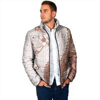 Bula Fiji Padded Jacket Brown Plumeria Masi Tapa Pattern - Polynesian Pride