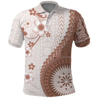 Bula Fiji Polo Shirt Brown Plumeria Masi Tapa Pattern - Polynesian Pride