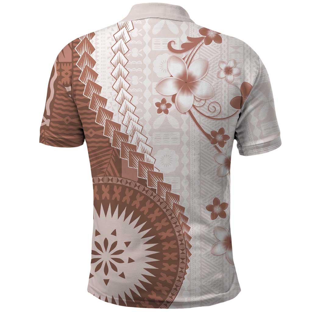 Bula Fiji Polo Shirt Brown Plumeria Masi Tapa Pattern - Polynesian Pride