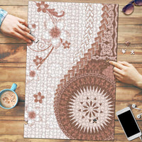 Bula Fiji Puzzle Brown Plumeria Masi Tapa Pattern - Polynesian Pride