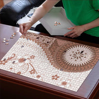 Bula Fiji Puzzle Brown Plumeria Masi Tapa Pattern - Polynesian Pride