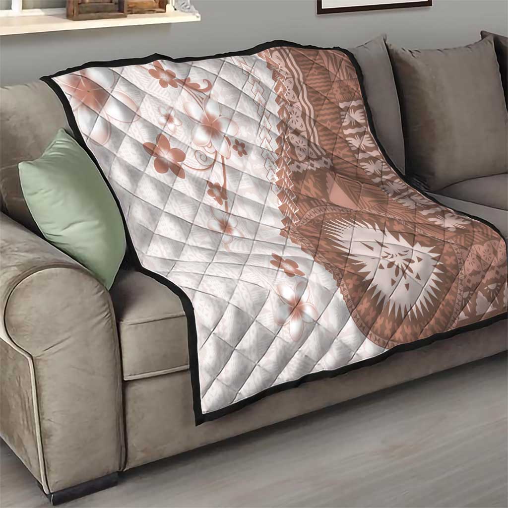 Bula Fiji Quilt Brown Plumeria Masi Tapa Pattern - Polynesian Pride