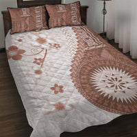 Bula Fiji Quilt Bed Set Brown Plumeria Masi Tapa Pattern - Polynesian Pride