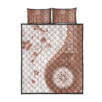 Bula Fiji Quilt Bed Set Brown Plumeria Masi Tapa Pattern - Polynesian Pride
