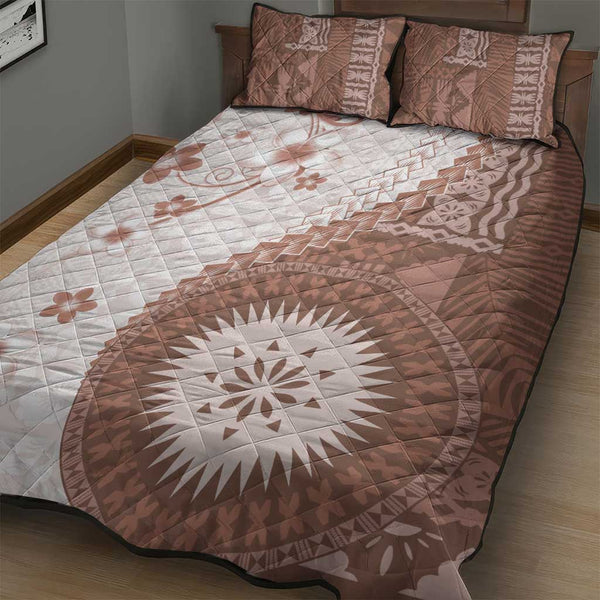 Bula Fiji Quilt Bed Set Brown Plumeria Masi Tapa Pattern LT05
