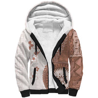 Bula Fiji Sherpa Hoodie Brown Plumeria Masi Tapa Pattern - Polynesian Pride