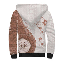 Bula Fiji Sherpa Hoodie Brown Plumeria Masi Tapa Pattern - Polynesian Pride