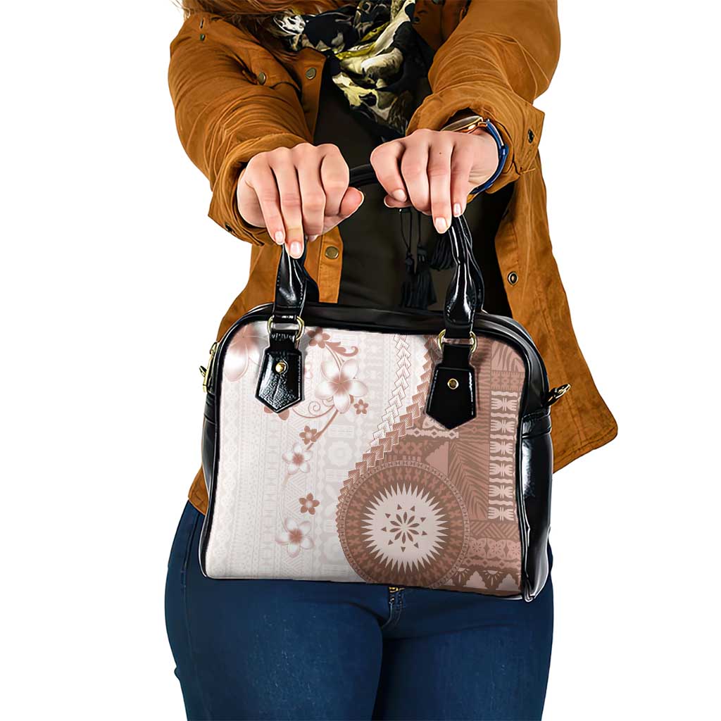 Bula Fiji Shoulder Handbag Brown Plumeria Masi Tapa Pattern - Polynesian Pride