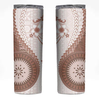 Bula Fiji Skinny Tumbler Brown Plumeria Masi Tapa Pattern LT05 Brown - Polynesian Pride