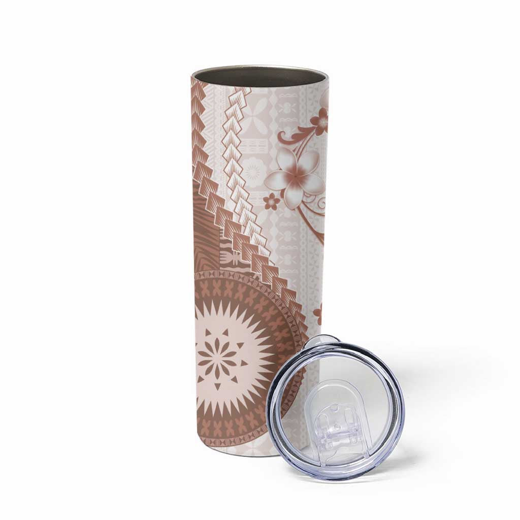 Bula Fiji Skinny Tumbler Brown Plumeria Masi Tapa Pattern LT05 - Polynesian Pride