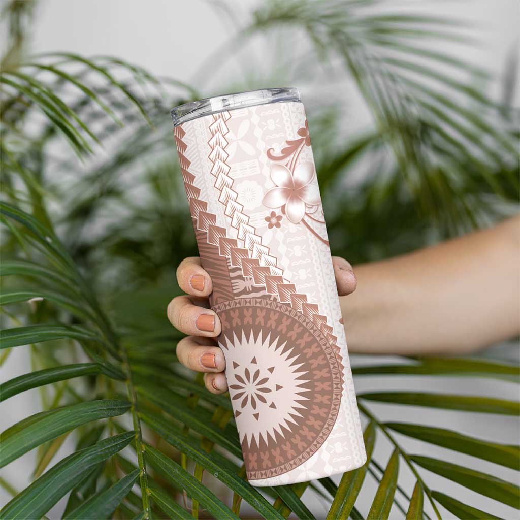 Bula Fiji Skinny Tumbler Brown Plumeria Masi Tapa Pattern LT05 - Polynesian Pride