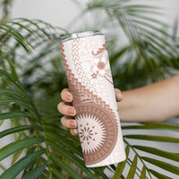 Bula Fiji Skinny Tumbler Brown Plumeria Masi Tapa Pattern LT05 - Polynesian Pride