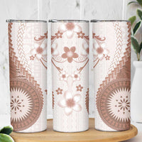 Bula Fiji Skinny Tumbler Brown Plumeria Masi Tapa Pattern LT05 - Polynesian Pride