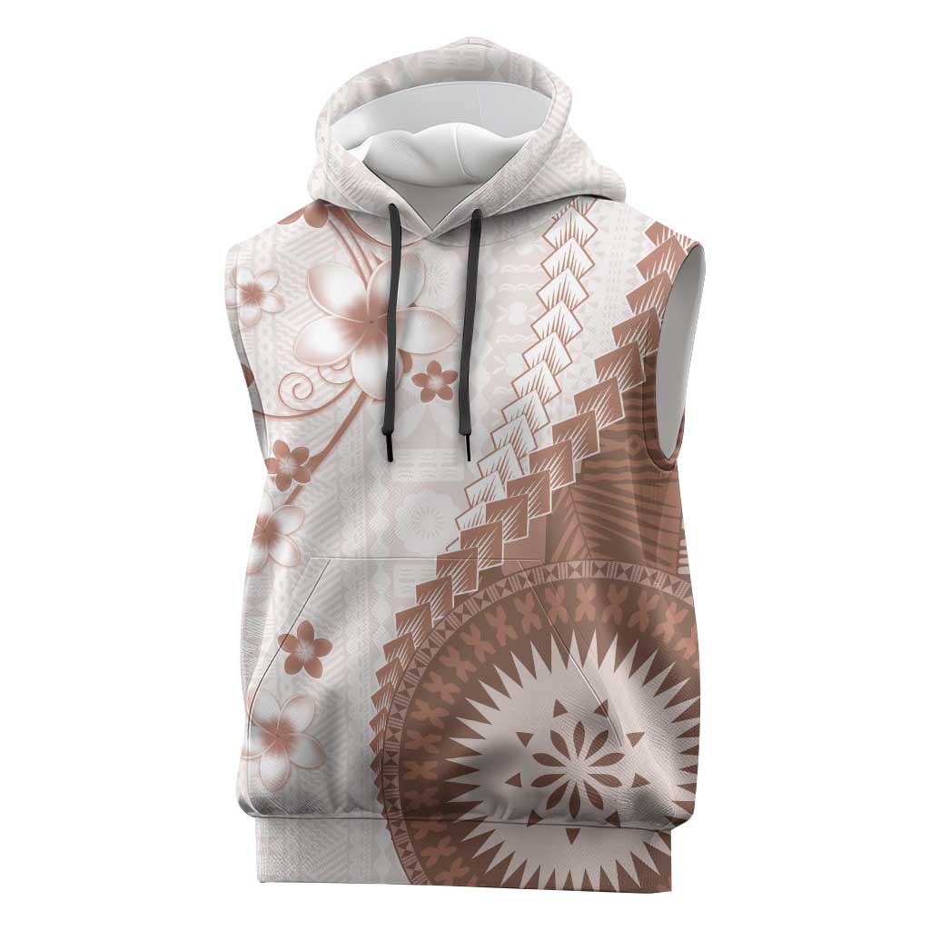 Bula Fiji Sleeveless Hoodie Brown Plumeria Masi Tapa Pattern - Polynesian Pride