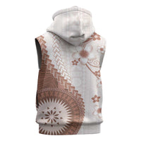 Bula Fiji Sleeveless Hoodie Brown Plumeria Masi Tapa Pattern - Polynesian Pride