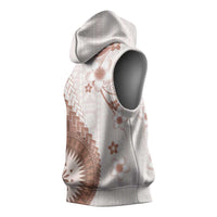 Bula Fiji Sleeveless Hoodie Brown Plumeria Masi Tapa Pattern - Polynesian Pride