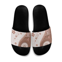 Bula Fiji Slide Sandals Brown Plumeria Masi Tapa Pattern LT05 Brown - Polynesian Pride