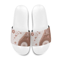 Bula Fiji Slide Sandals Brown Plumeria Masi Tapa Pattern LT05 Brown - Polynesian Pride