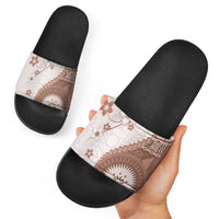 Bula Fiji Slide Sandals Brown Plumeria Masi Tapa Pattern LT05 - Polynesian Pride