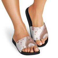 Bula Fiji Slide Sandals Brown Plumeria Masi Tapa Pattern LT05 - Polynesian Pride