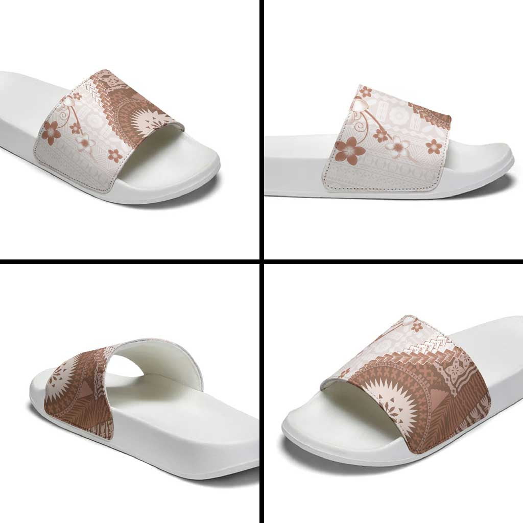 Bula Fiji Slide Sandals Brown Plumeria Masi Tapa Pattern LT05 - Polynesian Pride