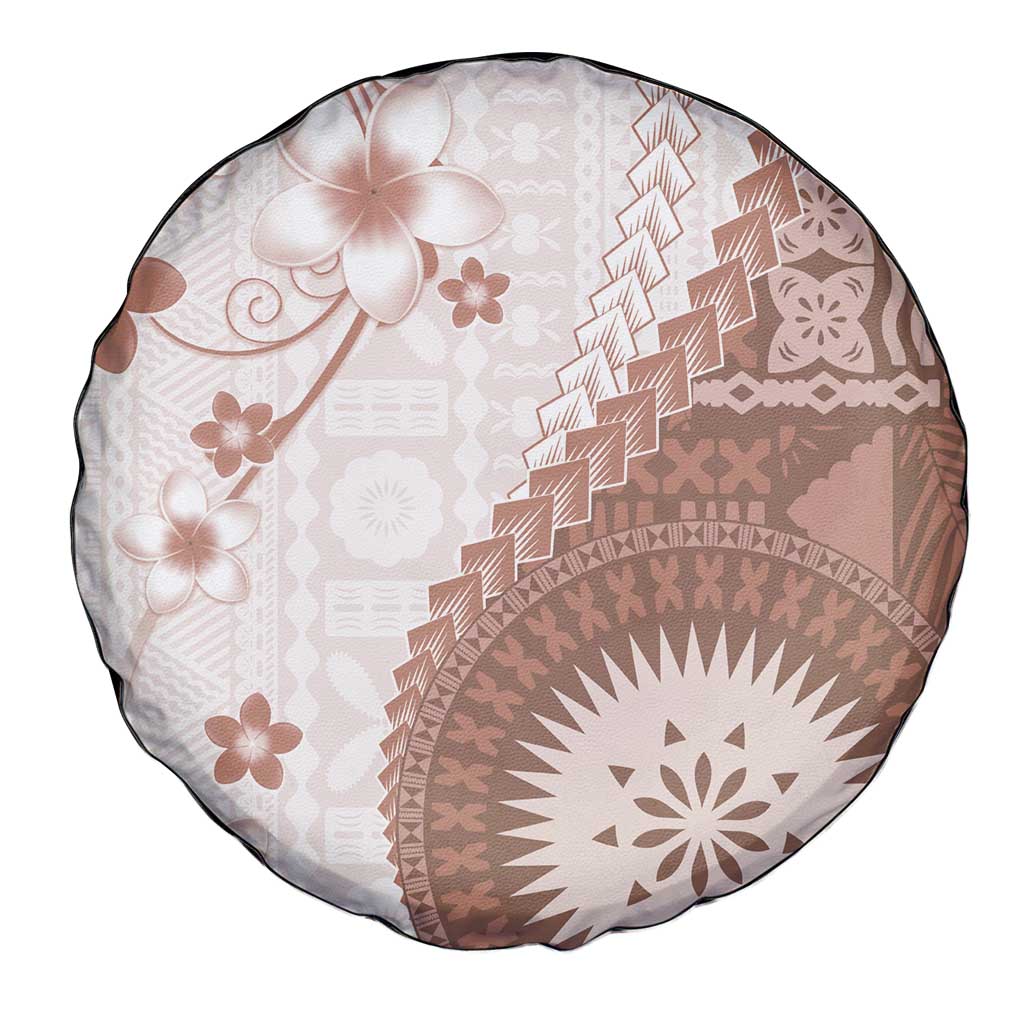 Bula Fiji Spare Tire Cover Brown Plumeria Masi Tapa Pattern - Polynesian Pride
