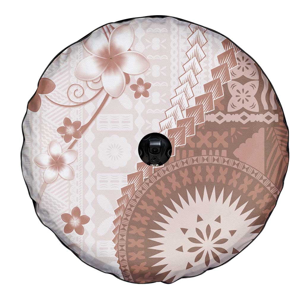 Bula Fiji Spare Tire Cover Brown Plumeria Masi Tapa Pattern - Polynesian Pride
