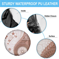 Bula Fiji Spare Tire Cover Brown Plumeria Masi Tapa Pattern - Polynesian Pride