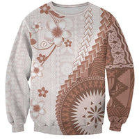 Bula Fiji Sweatshirt Brown Plumeria Masi Tapa Pattern - Polynesian Pride