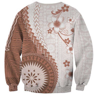 Bula Fiji Sweatshirt Brown Plumeria Masi Tapa Pattern - Polynesian Pride