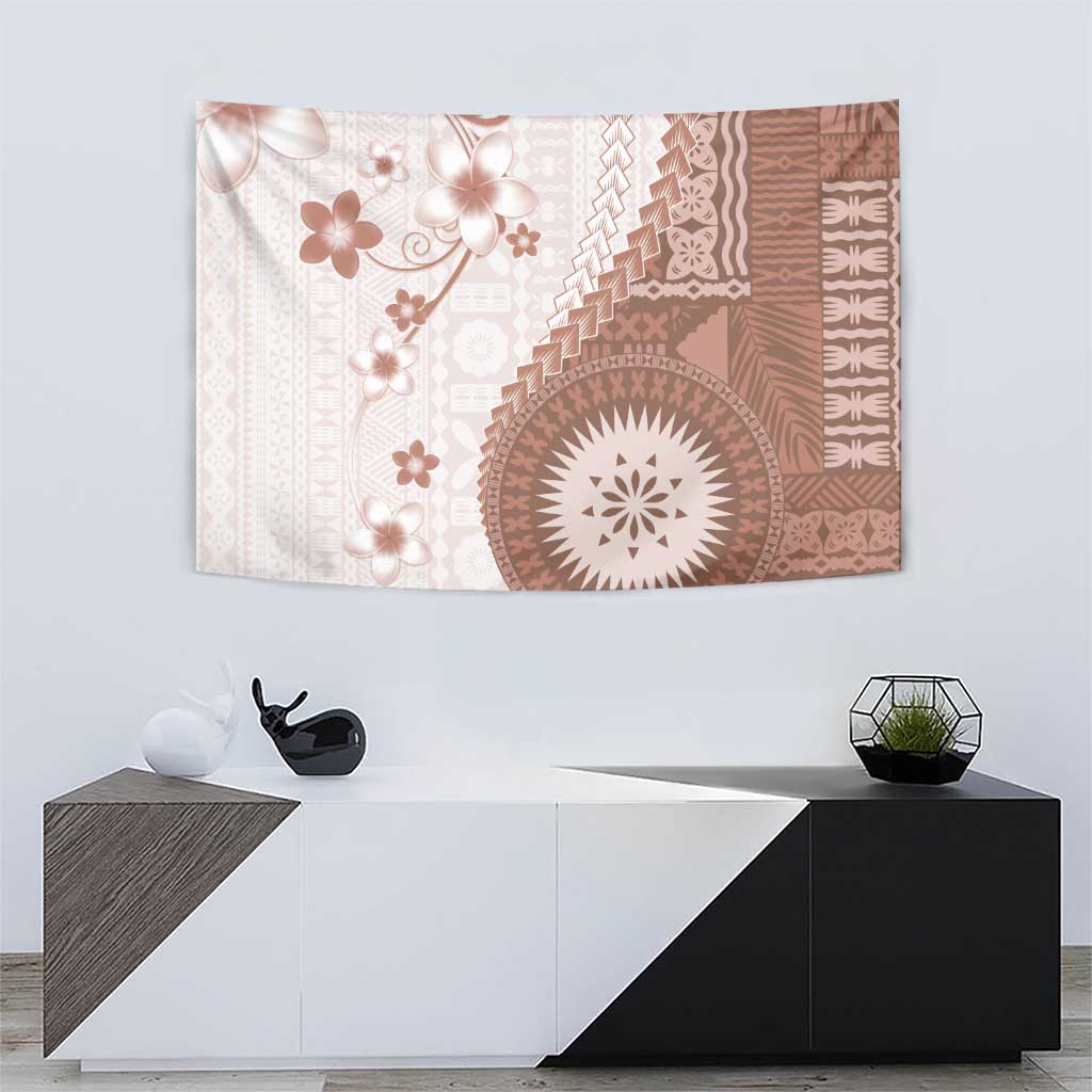 Bula Fiji Tapestry Brown Plumeria Masi Tapa Pattern - Polynesian Pride