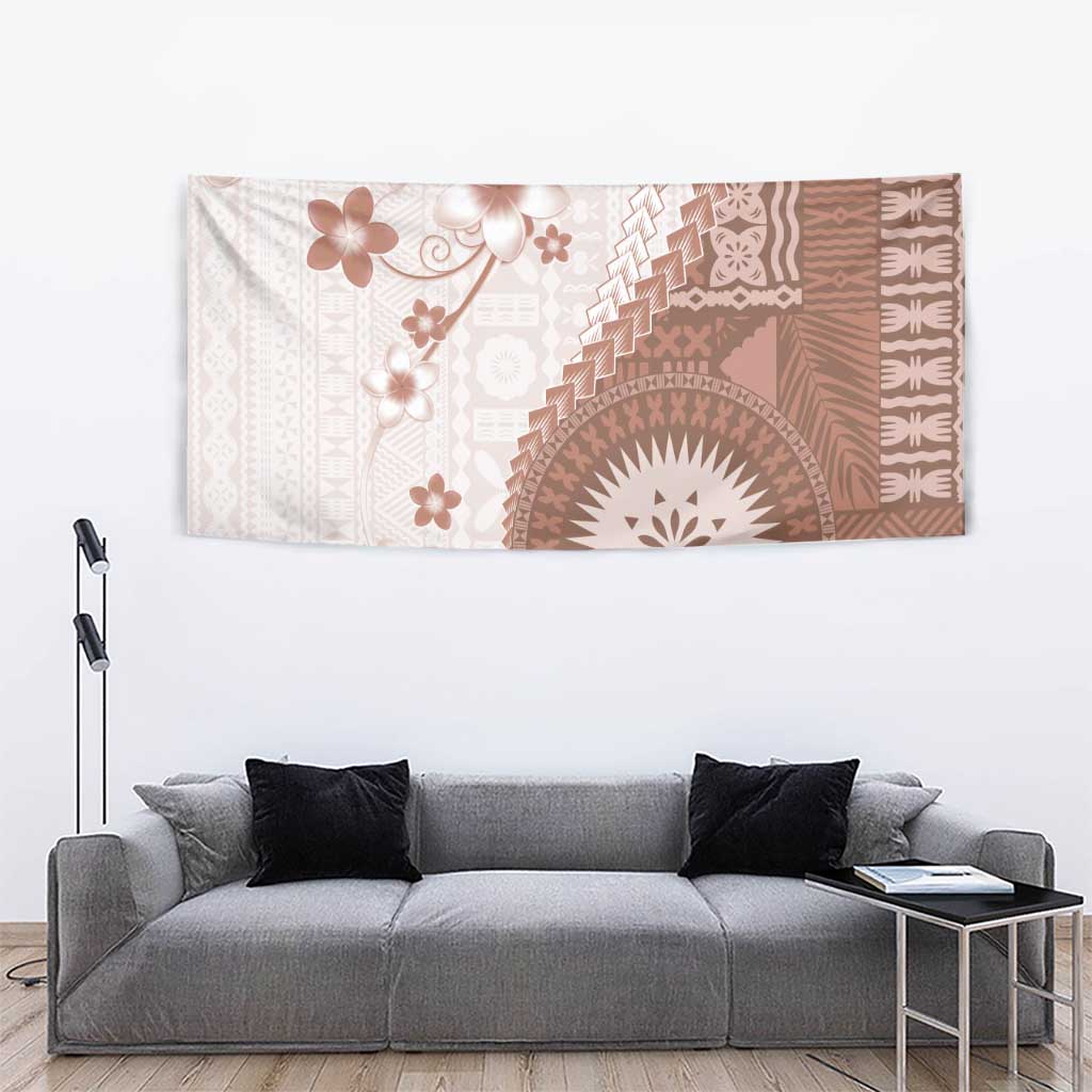 Bula Fiji Tapestry Brown Plumeria Masi Tapa Pattern - Polynesian Pride