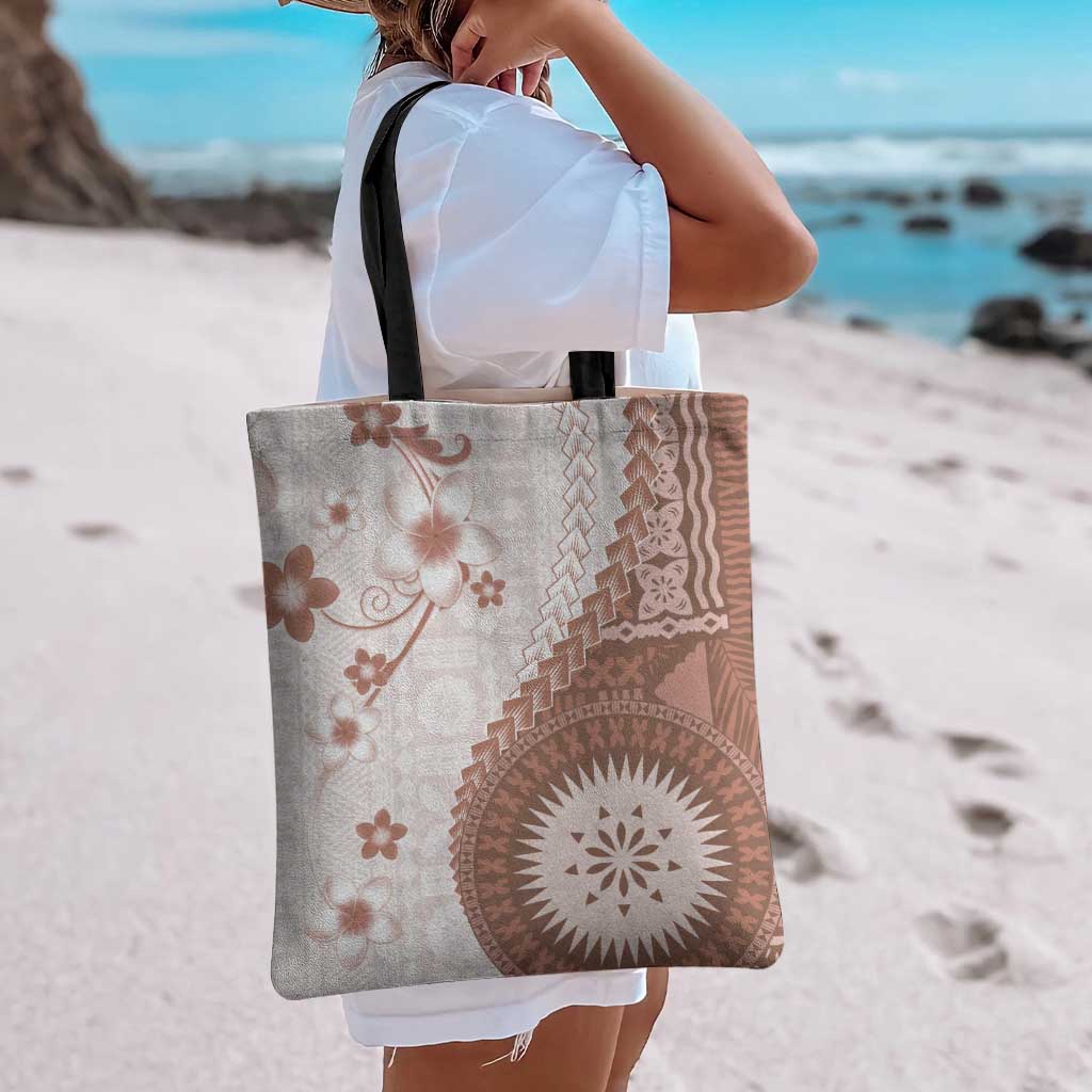 Bula Fiji Tote Bag Brown Plumeria Masi Tapa Pattern - Polynesian Pride