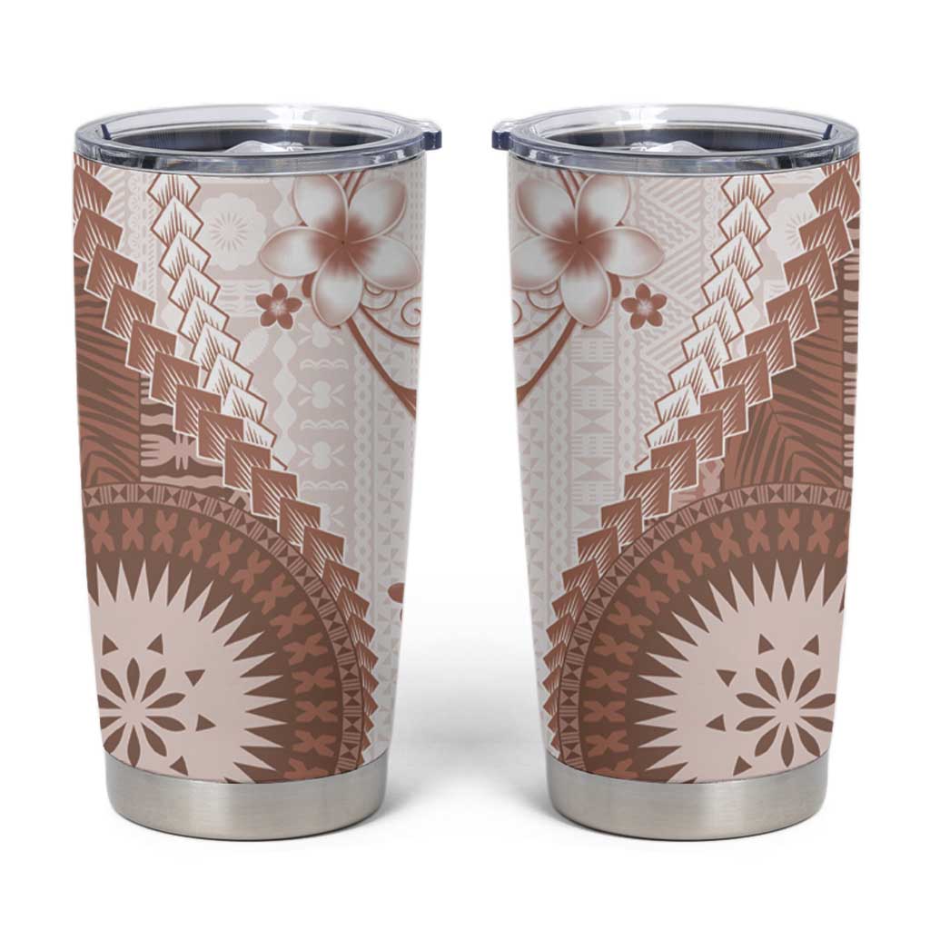 Bula Fiji Tumbler Cup Brown Plumeria Masi Tapa Pattern - Polynesian Pride
