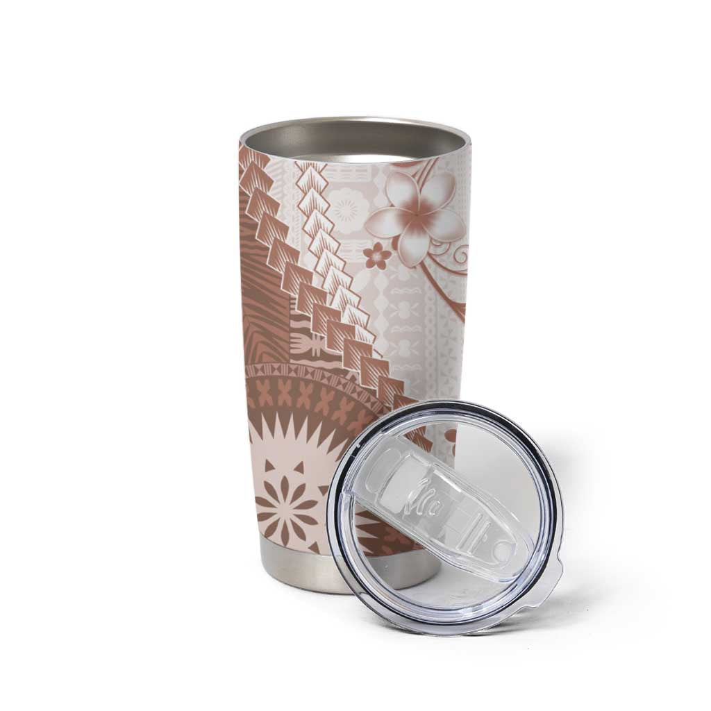 Bula Fiji Tumbler Cup Brown Plumeria Masi Tapa Pattern - Polynesian Pride
