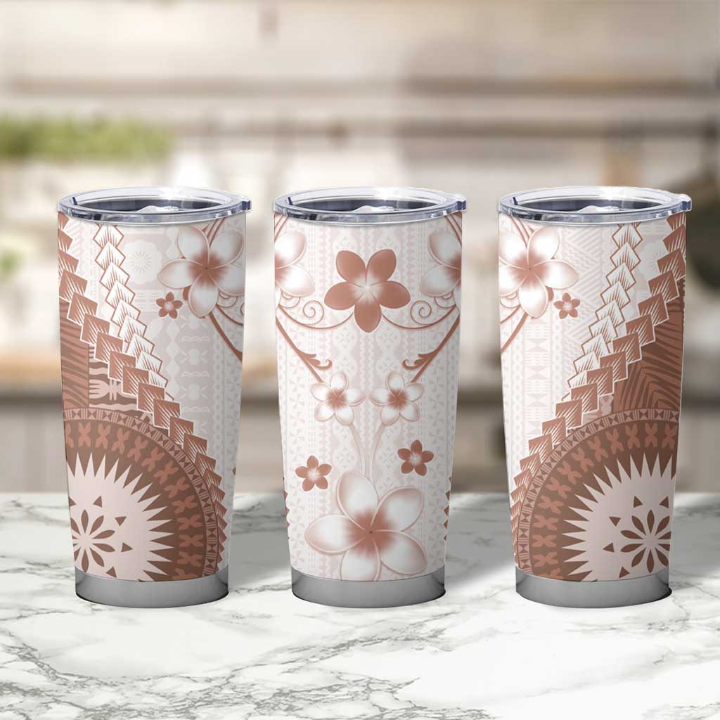 Bula Fiji Tumbler Cup Brown Plumeria Masi Tapa Pattern - Polynesian Pride