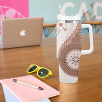 Bula Fiji Tumbler With Handle Brown Plumeria Masi Tapa Pattern - Polynesian Pride