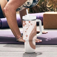 Bula Fiji Tumbler With Handle Brown Plumeria Masi Tapa Pattern - Polynesian Pride