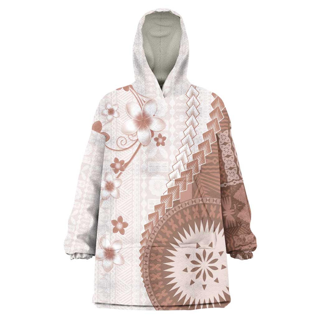 Bula Fiji Wearable Blanket Hoodie Brown Plumeria Masi Tapa Pattern - Polynesian Pride