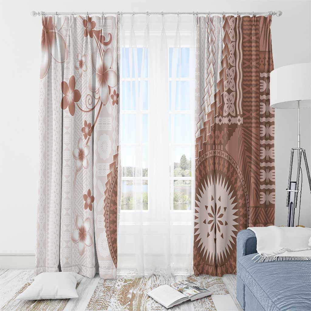 Bula Fiji Window Curtain Brown Plumeria Masi Tapa Pattern - Polynesian Pride
