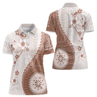 Bula Fiji Women Polo Shirt Brown Plumeria Masi Tapa Pattern LT05 - Polynesian Pride