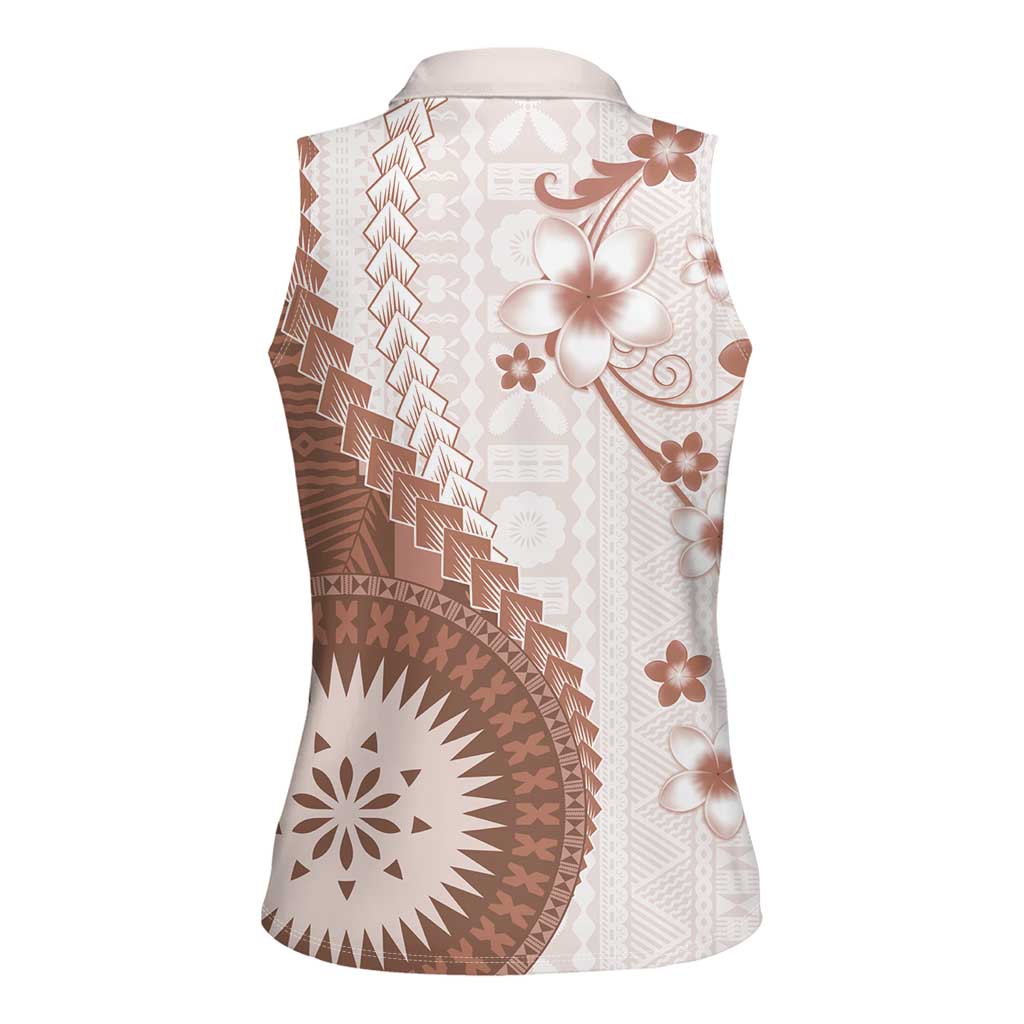 Bula Fiji Women Sleeveless Polo Shirt Brown Plumeria Masi Tapa Pattern LT05 - Polynesian Pride