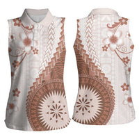 Bula Fiji Women Sleeveless Polo Shirt Brown Plumeria Masi Tapa Pattern LT05 - Polynesian Pride