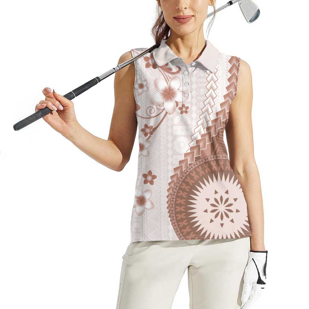 Bula Fiji Women Sleeveless Polo Shirt Brown Plumeria Masi Tapa Pattern LT05 - Polynesian Pride