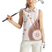 Bula Fiji Women Sleeveless Polo Shirt Brown Plumeria Masi Tapa Pattern LT05 - Polynesian Pride
